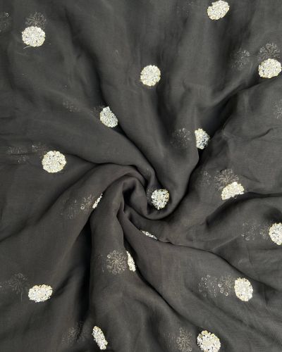 Black Georgette Fabric with Handwork Buti Design