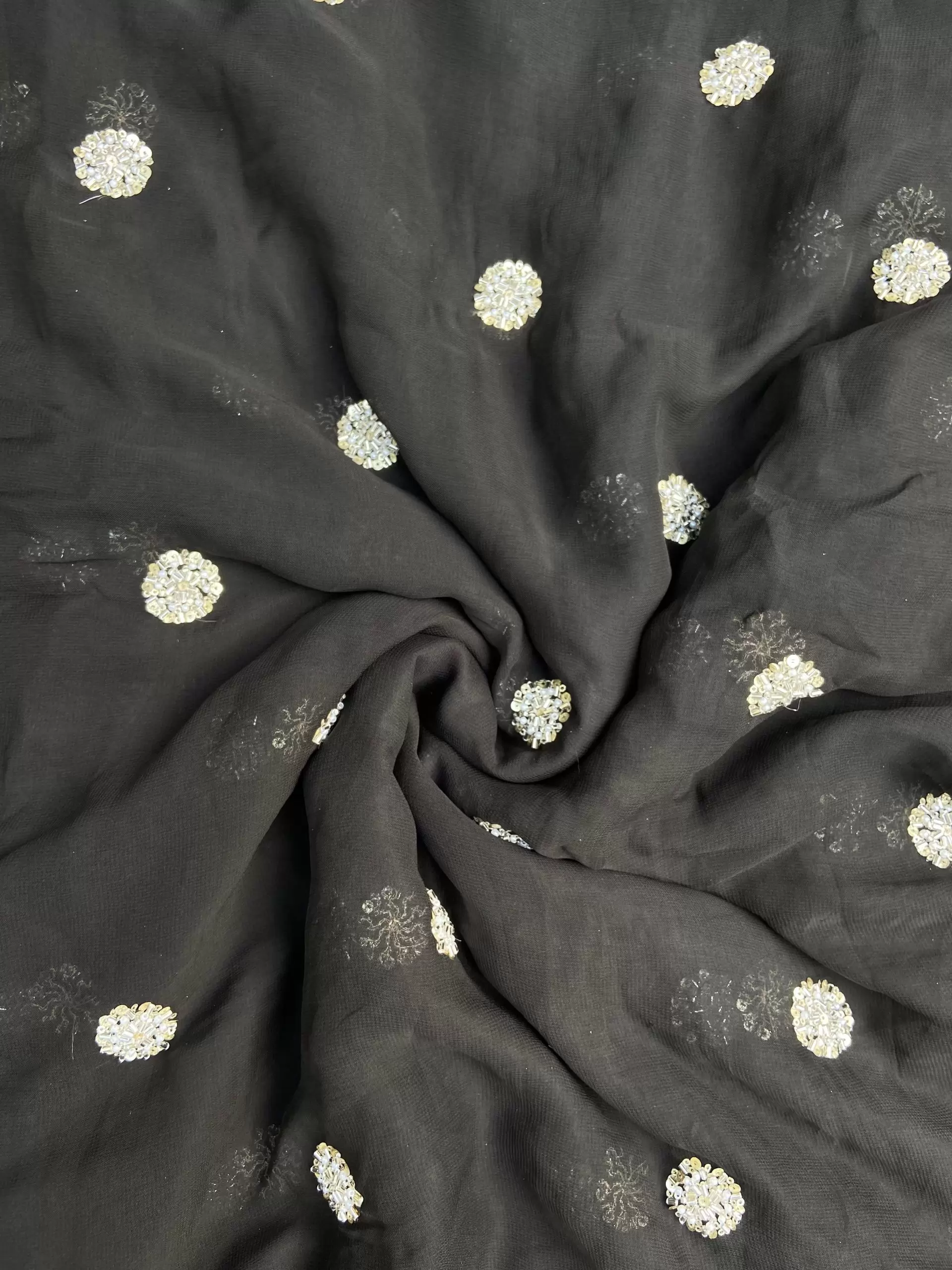 Black Georgette Fabric with Handwork Buti Design