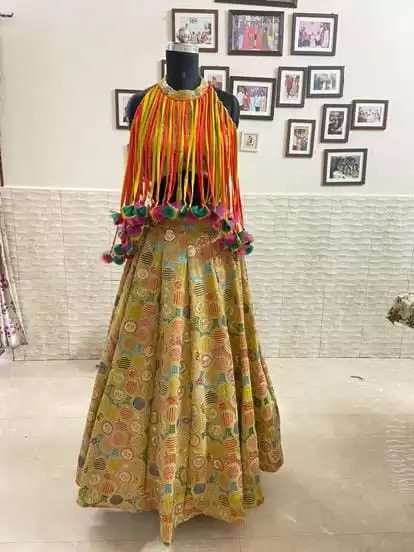 Haldi Leheariya Latkan Blouse With Heavy Embroidered Skirt