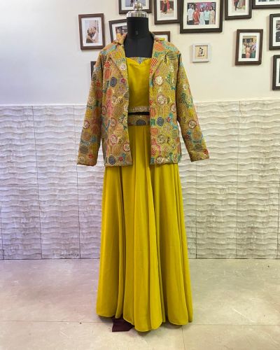 Crop Top and Sharara With Jacket