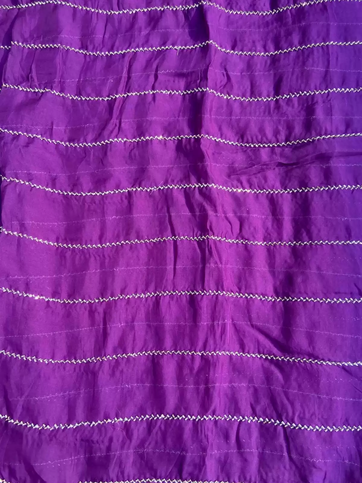 Hand embroidery in stripe pattern purple pure organza fabric