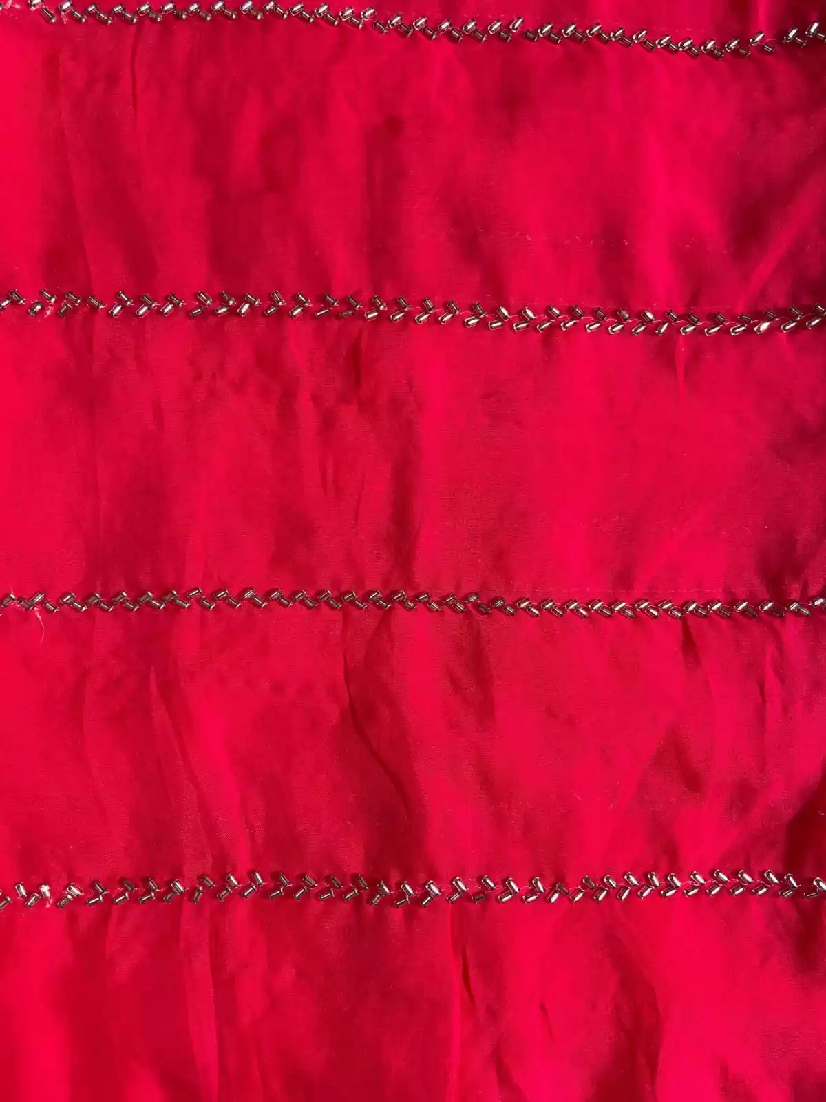 Hand embroidery in Stripe Pattern Pink Pure Organza Fabric