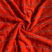 Hand embroidery in stripe Pattern on Rust orange pure organza fabric