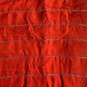 Hand embroidery in stripe Pattern on Rust orange pure organza fabric