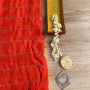 Hand embroidery in stripe Pattern on Rust orange pure organza fabric