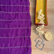 Hand embroidery in stripe pattern purple pure organza fabric