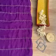 Hand embroidery in stripe pattern purple pure organza fabric