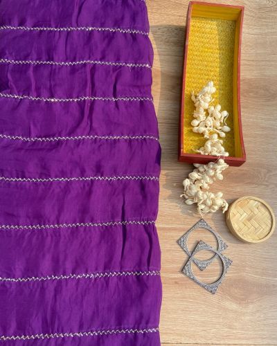 Hand embroidery in stripe pattern purple pure organza fabric