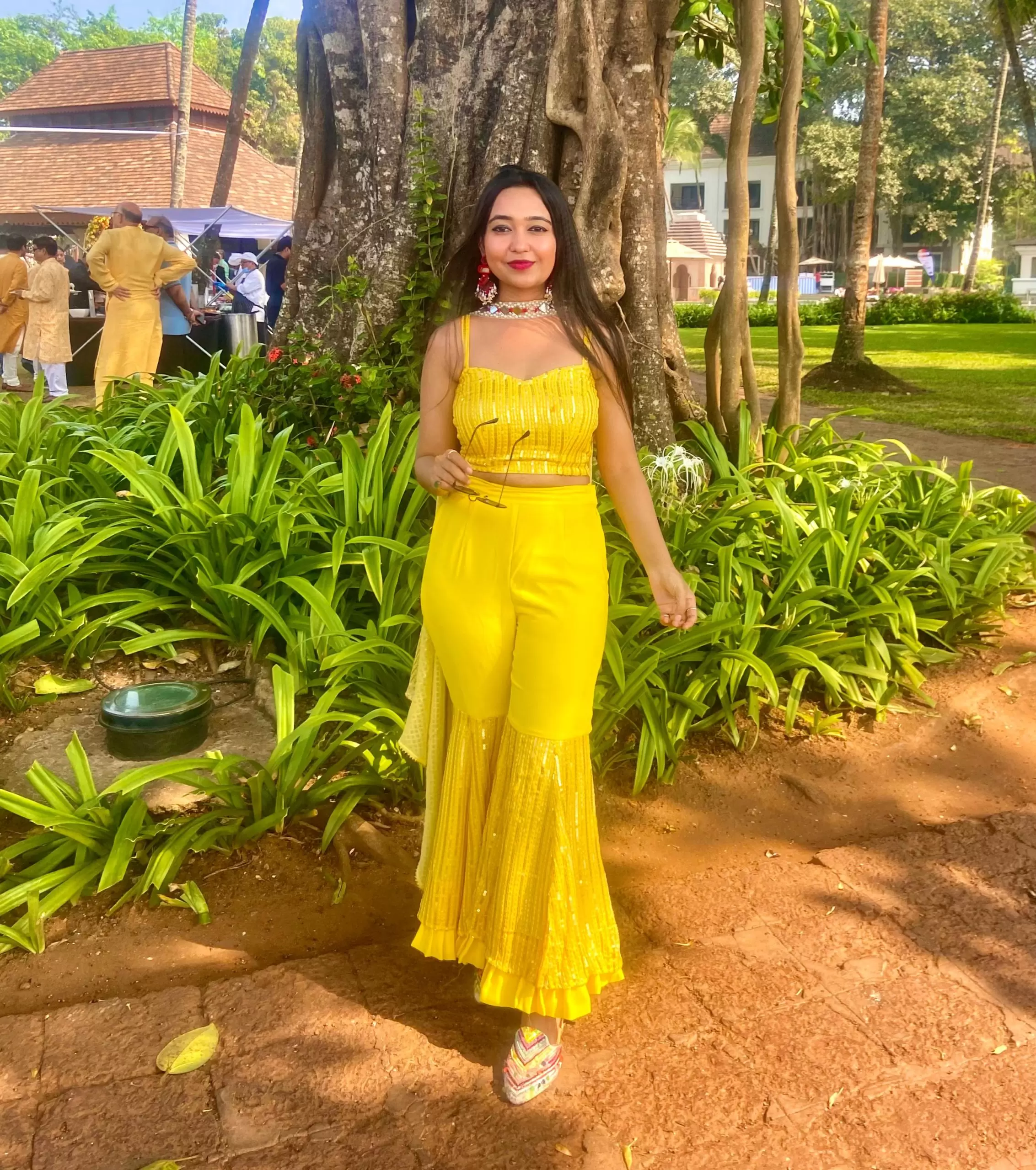 Yellow Crop Top and Sharara Set with Choker Dupatta
