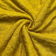 Yellow tone on tone chikankari embroidered Pure mysore silk fabric