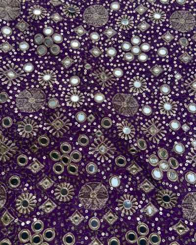 Purple Pure Georgette Fabric with Heavy ,Golden Sequin & Mirror Embroidery