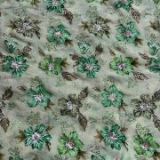 Green floral Position Printed beige Chinon Fabric