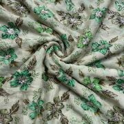 Green floral Position Printed beige Chinon Fabric