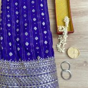 Royal Blue Dola silk Banarasi Fabric with heavy embroidered border