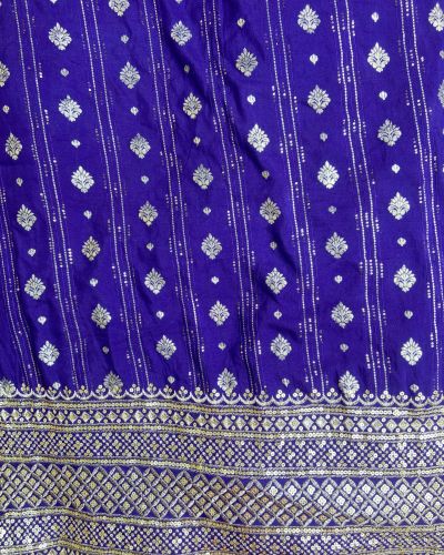 Royal Blue Dola silk Banarasi Fabric with heavy embroidered border