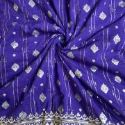 Royal Blue Dola silk Banarasi Fabric with heavy embroidered border