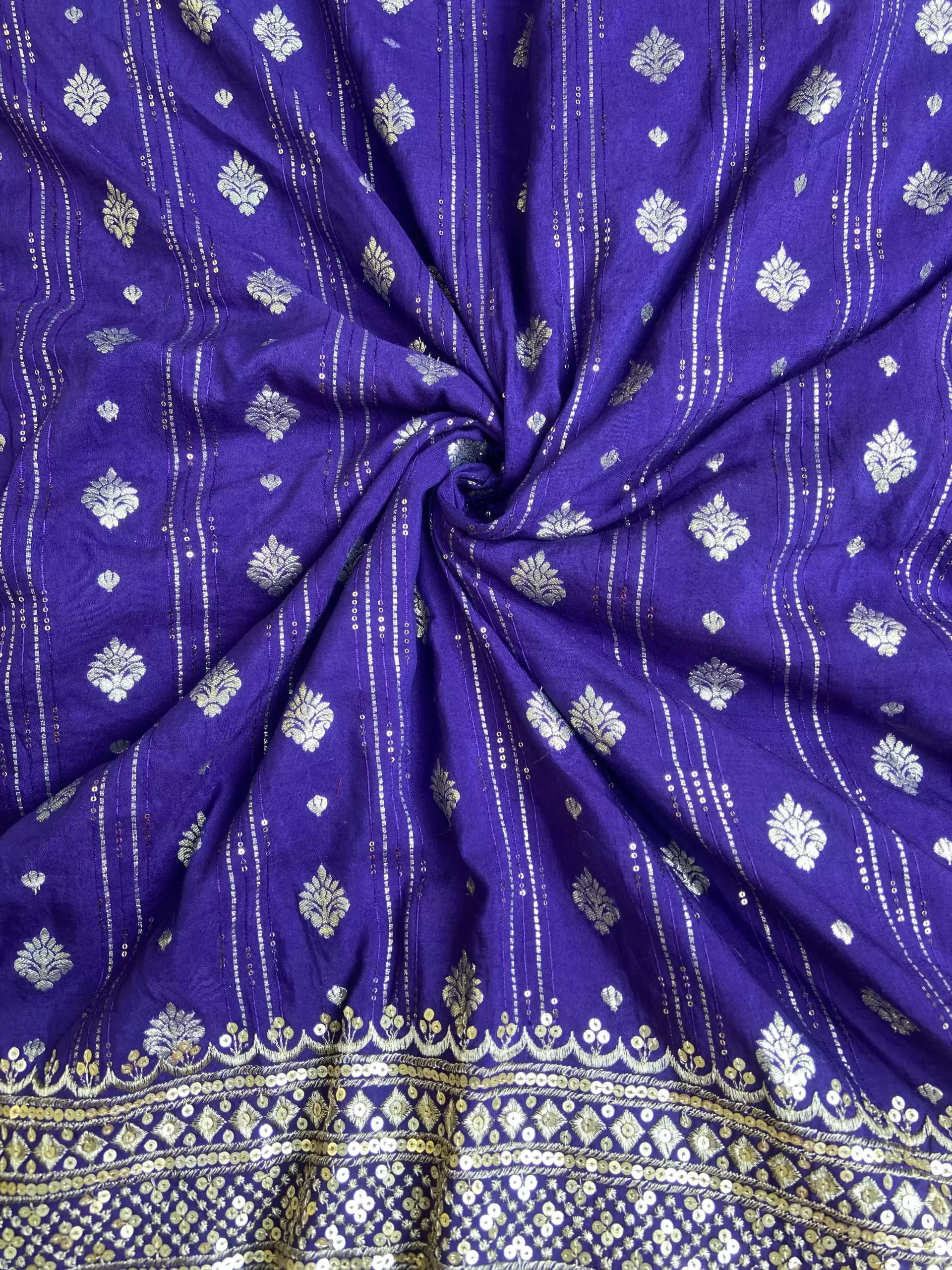Royal Blue Dola silk Banarasi Fabric with heavy embroidered border