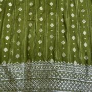 Olive green Dola silk Banarasi Fabric with heavy embroidered border