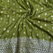 Olive green Dola silk Banarasi Fabric with heavy embroidered border