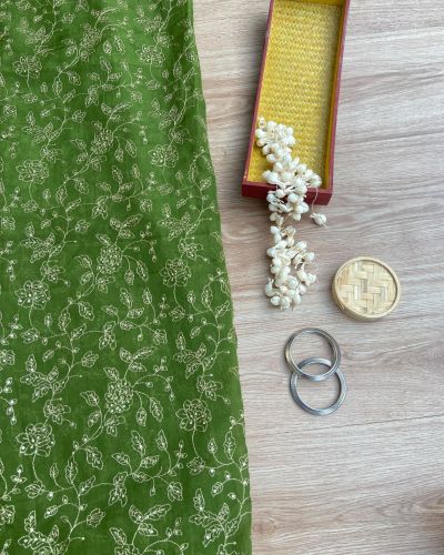 Oliver Green  Pure Organza silk With floral jaal Work Zari Embroidery fabric