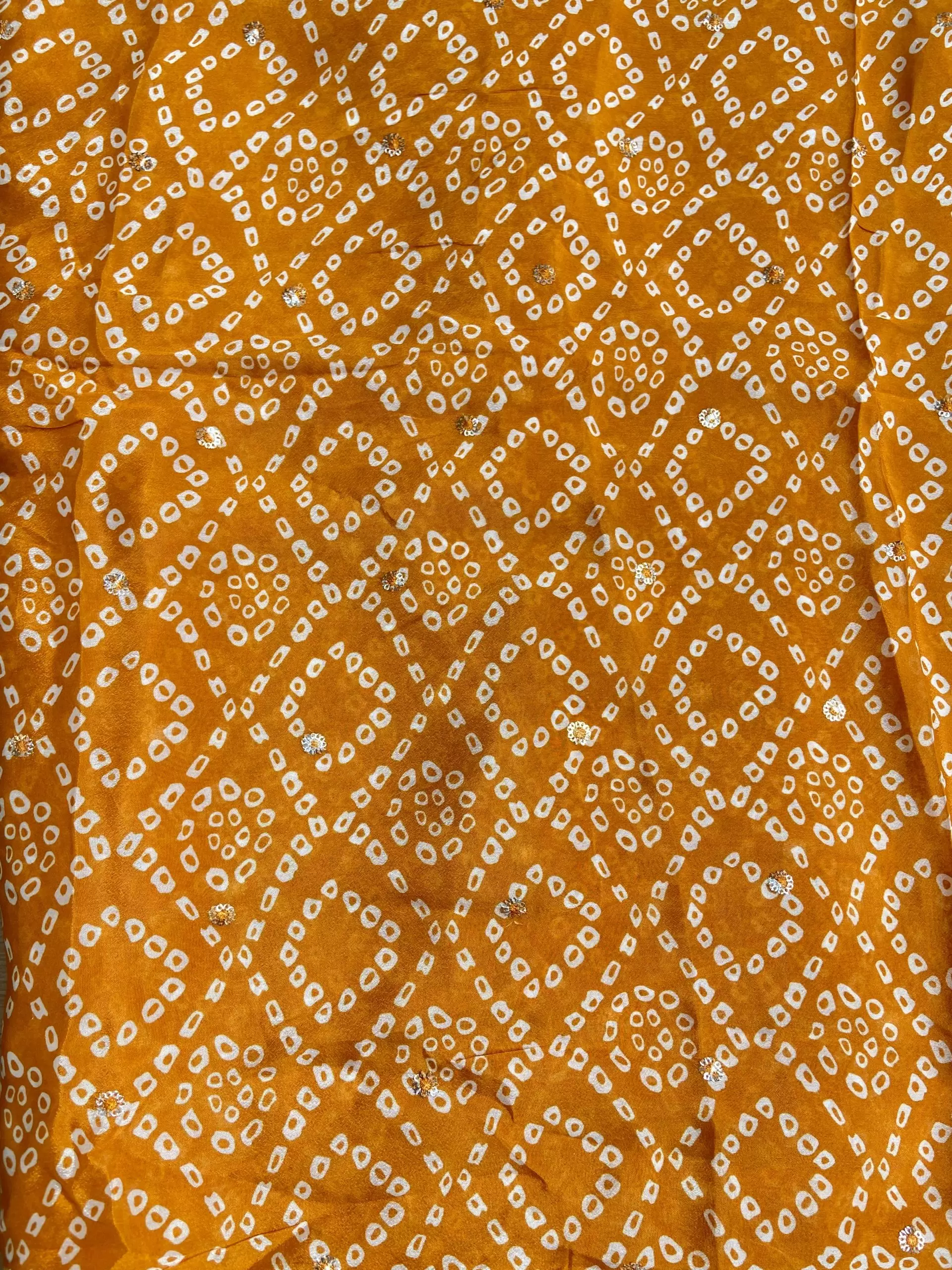 Bandhej Print in Dark Mustard Yellow Pure Crape On Buti Fabric