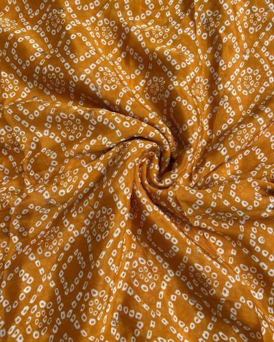 Bandhej Print in Dark Mustard Yellow Pure Crape On Buti Fabric