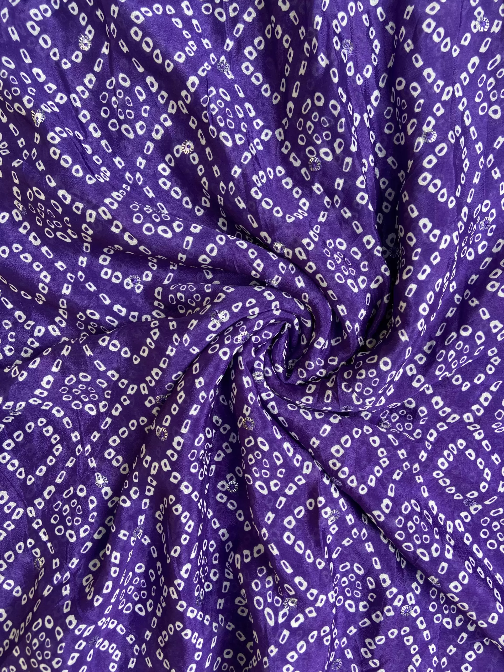 Bandhej Print in purple Pure Crape On Buti Fabric