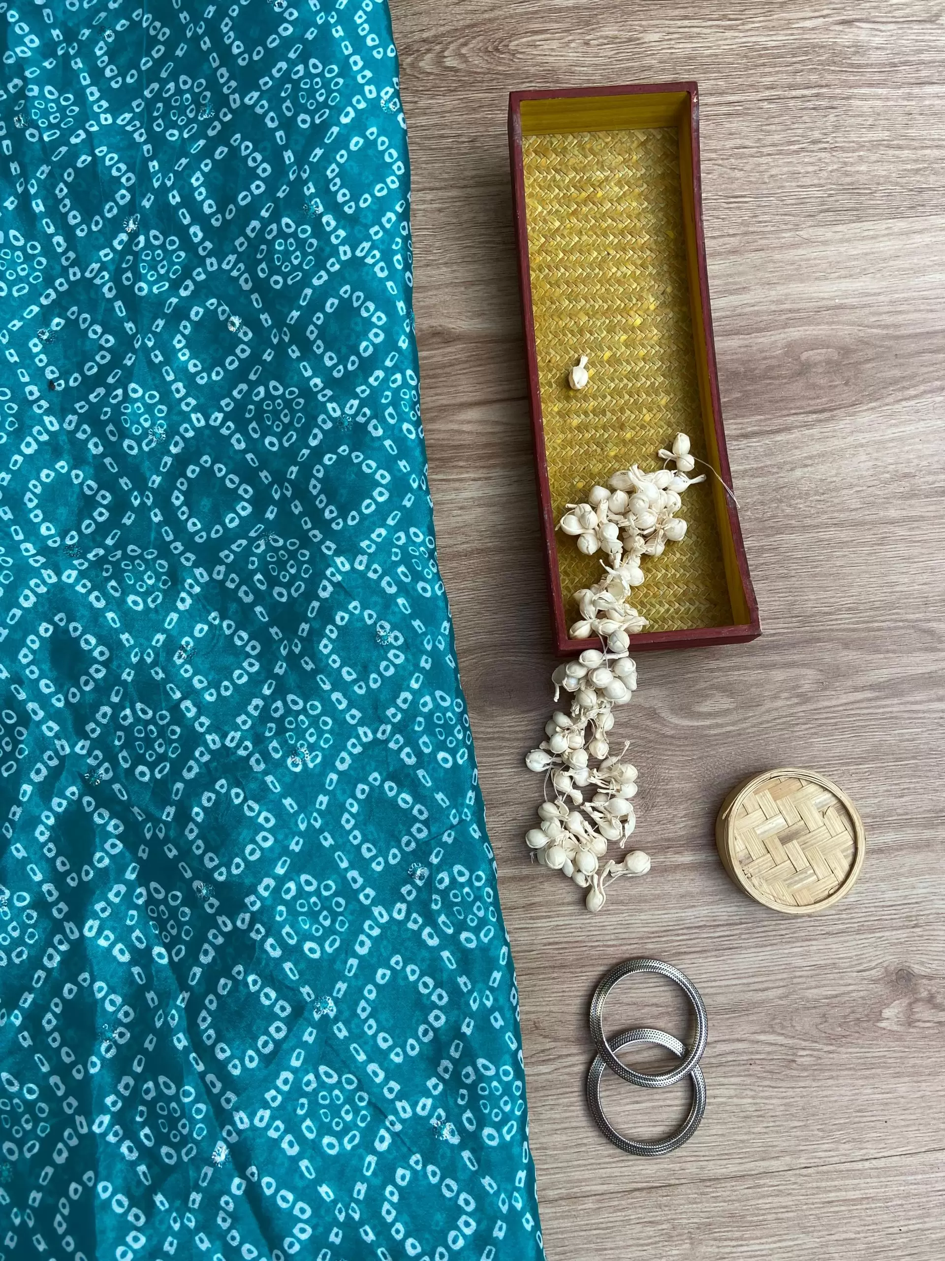 Bandhej Print in Sky Blue Pure Crape On Buti Fabric