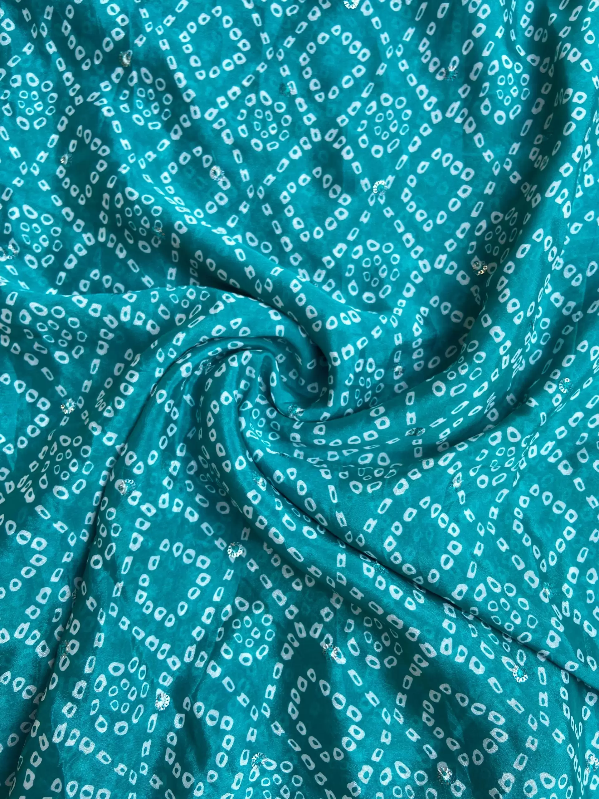 Bandhej Print in Sky Blue Pure Crape On Buti Fabric