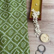 Bandhej Print in Oliver Green Pure Crape On Buti Fabric