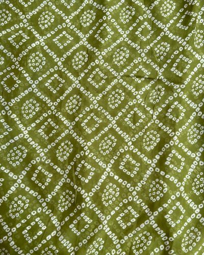 Bandhej Print in  Oliver Green Pure Crape On Buti Fabric