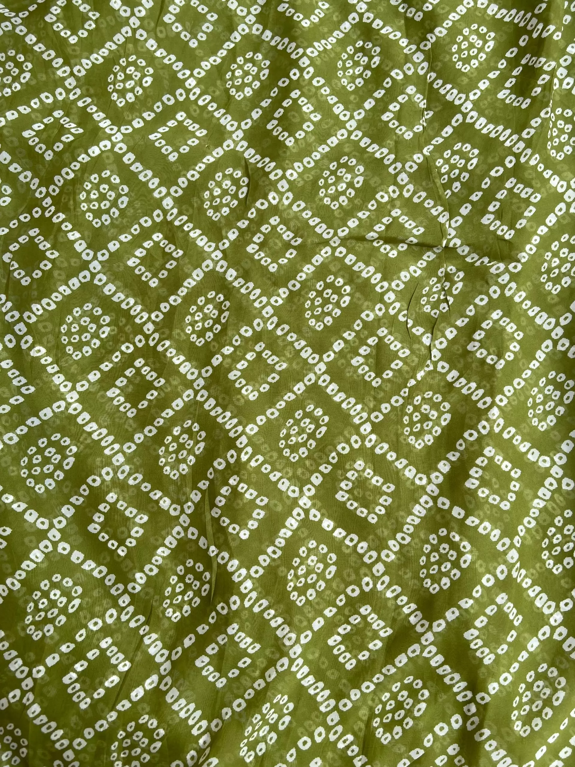 Bandhej Print in Oliver Green Pure Crape On Buti Fabric