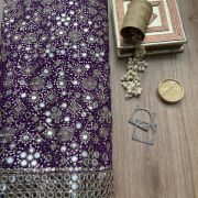 Purple Pure Georgette Fabric with Heavy ,Golden Sequin & Mirror Embroidery