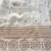 Ivory Pure Cosmos Tissue Silk Fabric with Buti Work and Heavy Zari & Sequin Embroidery Border