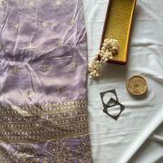 purple pure cosmos tissue silk fabric Buti Work With Hevy Zari and Sequin Embroidery Border