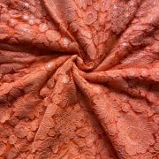 Floral Thread & Sequin Embroidery on Orange Wide Net Fabric