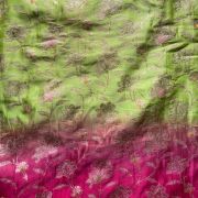 Neon Green to Pink Ombre Shaded With heavy floral Printed Tissue Silk Fabric