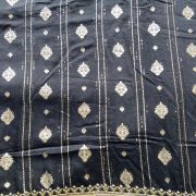 Black Dola silk Banarasi Fabric with heavy embroidered border