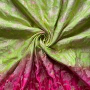 Neon Green to Pink Ombre Shaded With heavy floral Printed Tissue Silk Fabric