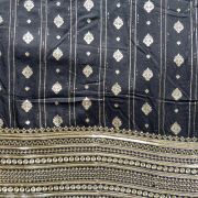 Black Dola silk Banarasi Fabric with heavy embroidered border