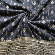 Black Dola silk Banarasi Fabric with heavy embroidered border