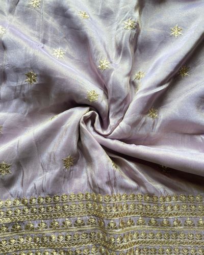 purple pure cosmos tissue silk fabric Buti Work With Hevy Zari and Sequin Embroidery Border