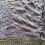 Lavender heavy embroidered pure cosmos tissue silk fabric