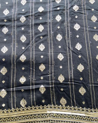 Black Dola silk Banarasi Fabric with heavy embroidered border