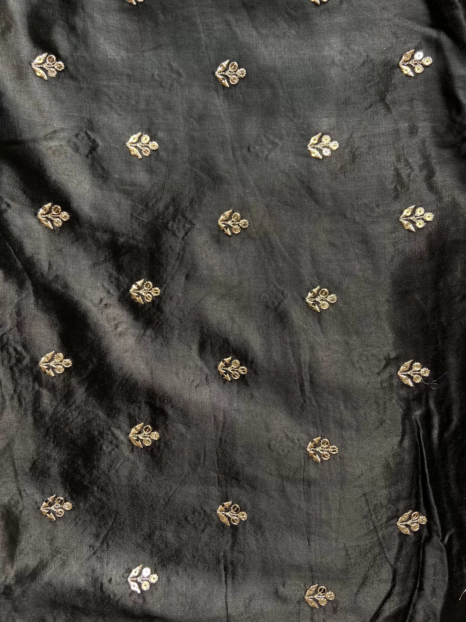 Black Pure Gaji Silk Fabric On Buti Zari Embroidery