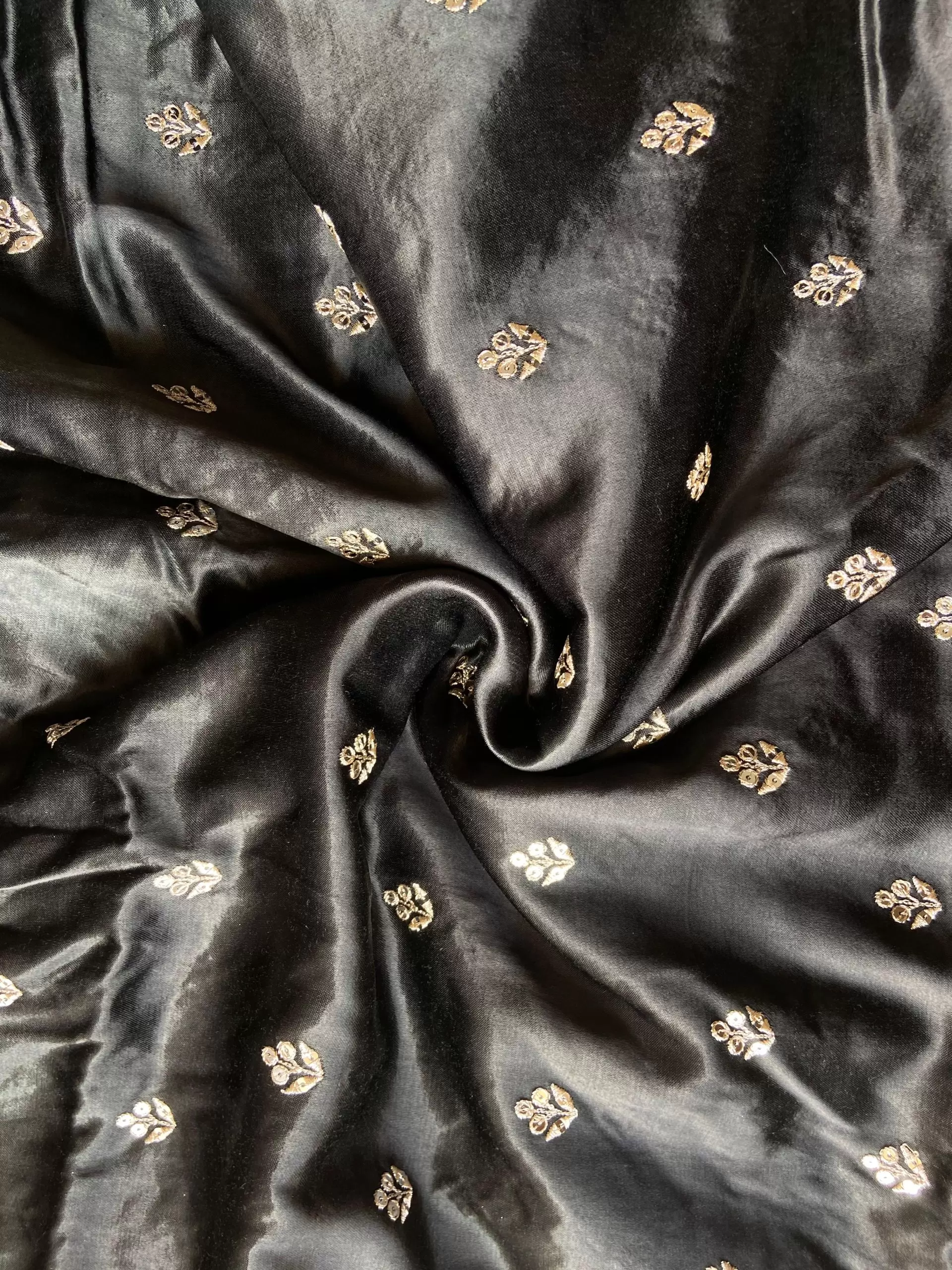 Black Pure Gaji Silk Fabric On Buti Zari Embroidery