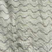 White Pure Chinon Fabric with pearl Hand Embroidery and Zig Zag Pattern