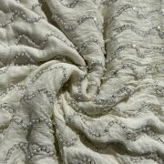 White Pure Chinon Fabric with pearl Hand Embroidery and Zig Zag Pattern