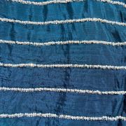 Teal Blue Pure Chinon Fabric with pearl Hand Embroidery and Stripe Pattern”