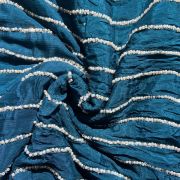 Teal Blue Pure Chinon Fabric with pearl Hand Embroidery and Stripe Pattern”